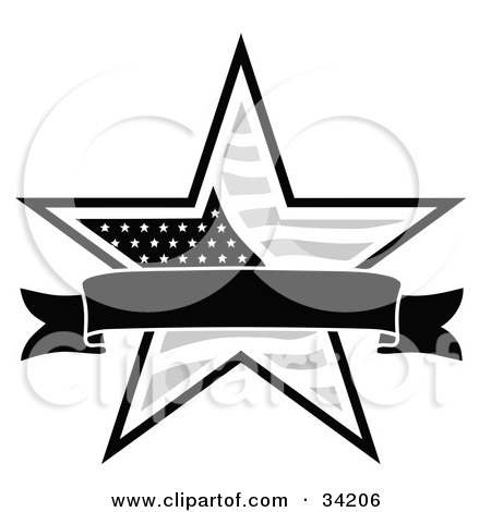 Clipart Illustration of a Patriotic American Star With A Black Banner by C Charley-Franzwa