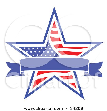 Clipart Illustration of a Blue Banner Over An Patriotic American Star by C Charley-Franzwa