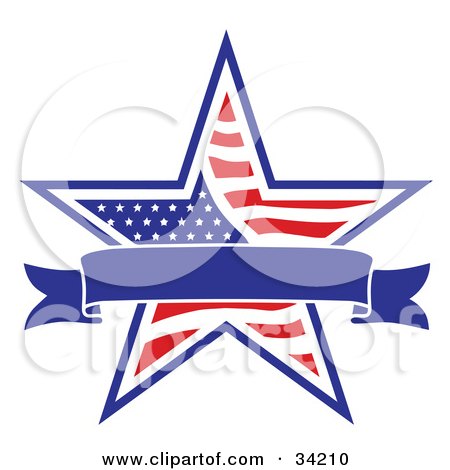 Clipart Illustration of a Patriotic American Star With A Dark Blue Banner by C Charley-Franzwa