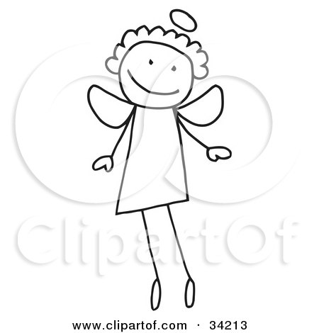 Clipart Illustration of a Happy Smiling Flying Stick Angel With A Halo by C Charley-Franzwa