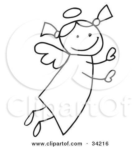 Clipart Illustration of a Sweet Female Flying Stick Angel With A Halo And Pig Tails by C Charley-Franzwa