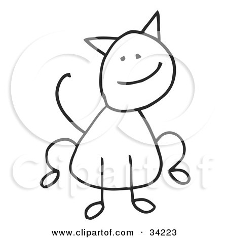 Clipart Illustration of a Stick Cat Smiling by C Charley-Franzwa