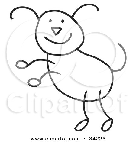 Clipart Illustration of a Stick Dog Jumping by C Charley-Franzwa