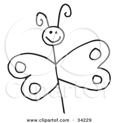 Clipart Illustration of a Happy Smiling Stick Figure Butterfly by C Charley-Franzwa