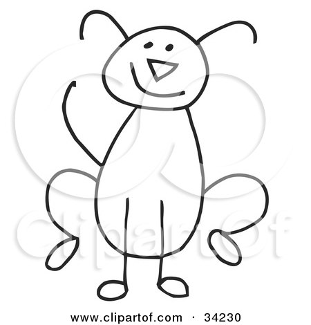 Clipart Illustration of a Happy Stick Dog by C Charley-Franzwa