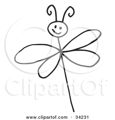 Clipart Illustration of a Stick Dragonfly With A Smiley Face by C Charley-Franzwa