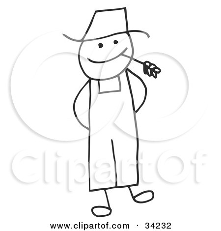 Clipart Illustration of a Friendly Stick Farmer Chewing On Straw by C Charley-Franzwa