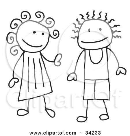 Clipart Illustration of a Happy Stick Boy And Girl by C Charley-Franzwa