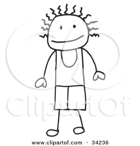 Clipart Illustration of a Stick Boy With Frazzled Hair by C Charley-Franzwa