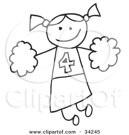 Clipart Illustration of a Happy Stick Cheerleader Girl Holding Pom Poms by C Charley-Franzwa