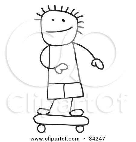 Clipart Illustration of a Stick Boy Skateboarding by C Charley-Franzwa