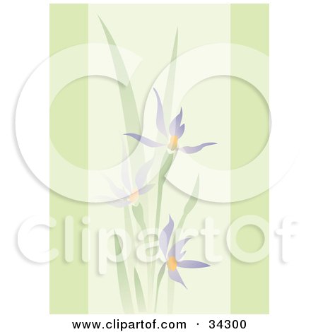 Clipart Illustration of a Green Background With Pretty Purple Spring Flowers by Eugene