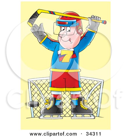 Clipart Illustration of a Male Hockey Goalie Preparing To Block A Puck by Alex Bannykh