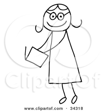 Clipart Illustration of a Stick Person Girl Reading A Book by C Charley-Franzwa