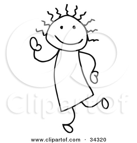 Clipart Illustration of a Stick Person Girl Dancing And Waving by C Charley-Franzwa