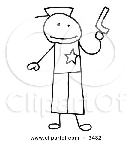 Clipart Illustration of a Stick Person Police Officer Holding A Gun, On A White Background by C Charley-Franzwa