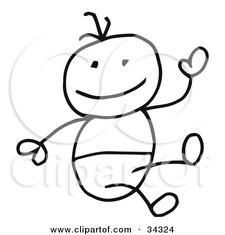 Clipart Illustration of a Stick Person Baby In A Diaper by C Charley-Franzwa