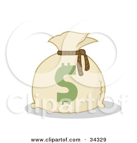 Clipart Illustration of a Dollar Sign On A Money Bag by Hit Toon