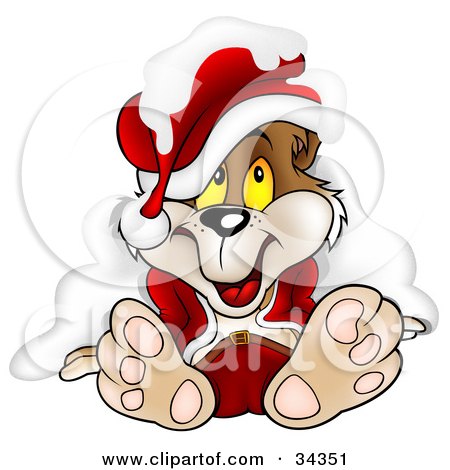 Clipart Illustration of a Cute Christmas Bear In A Santa Suit And Hat, Smiling After Being Crunched Under Snow by dero