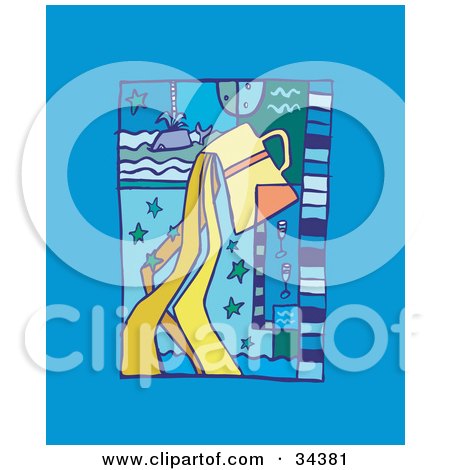 Clipart Illustration of a Scene Of Aquarius With Water Pouring From A Pitcher, With Stars by Lisa Arts