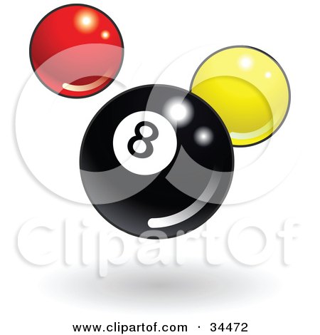 Clipart Illustration of a Shiny Billiards Eight Ball With Red And Yellow Balls by AtStockIllustration