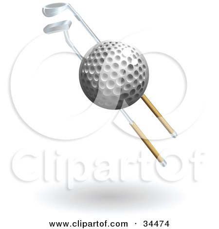 Clipart Illustration of a Golf Ball And Two Golf Clubs by AtStockIllustration
