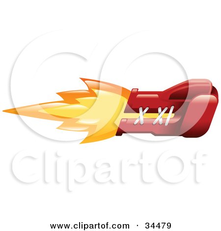 Clipart Illustration of a Punching Red Boxing Glove On Fire by AtStockIllustration