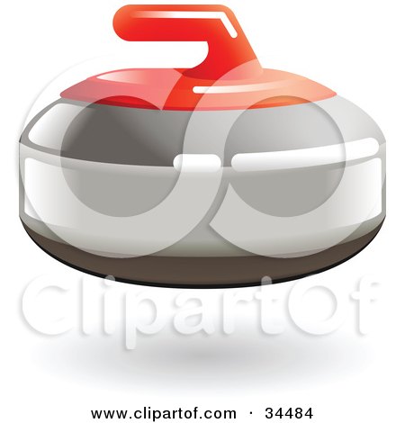 Clipart Illustration of a Shiny Red Handled Curling Stone by AtStockIllustration