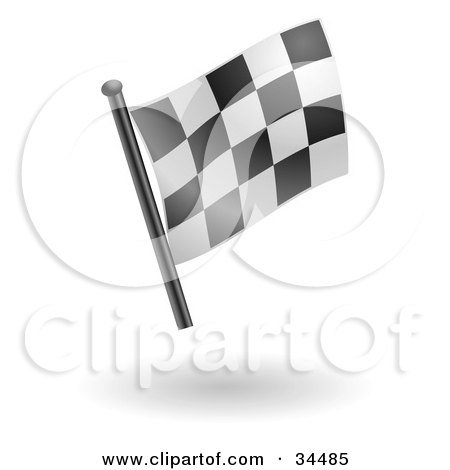 Clipart Illustration of a Waving Black And White Checkered Racing Flag by AtStockIllustration