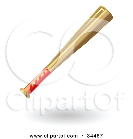 Clipart Illustration of a Red Handled Wooden Baseball Bat by AtStockIllustration