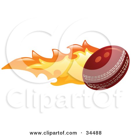 Clipart Illustration of a Flaming Cricket Ball Flying Past by AtStockIllustration