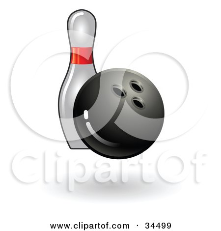 Clipart Illustration of a Bowling Ball Making Contact With A Pin, by AtStockIllustration