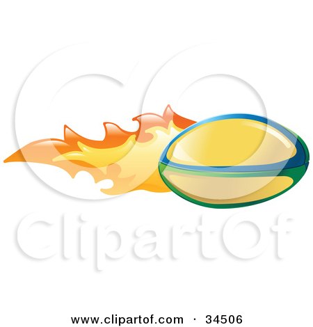 Clipart Illustration of a Yellow Rugby Ball On Fire by AtStockIllustration