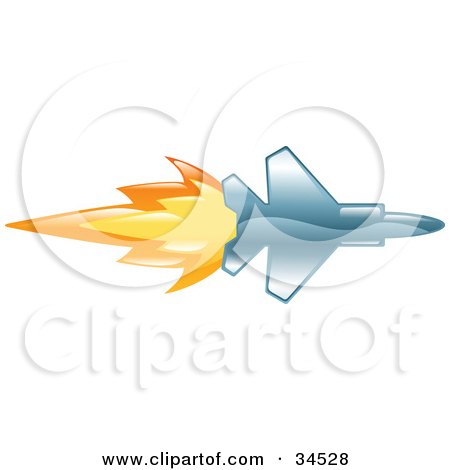 Clipart Illustration of a Fast Jet With Fire Bursting Out Of The Rear by AtStockIllustration