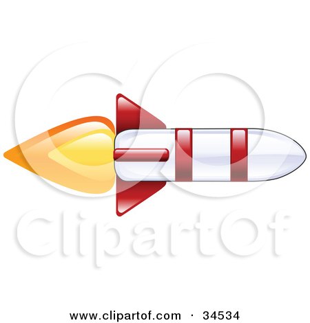 Clipart Illustration of a Speedy Red And White Rocket With Flames by AtStockIllustration