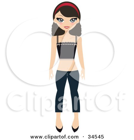 Clipart Illustration of a Pretty Teenaged Girl Wearing A Headband, Tank Top, Jeans And Heels by Melisende Vector