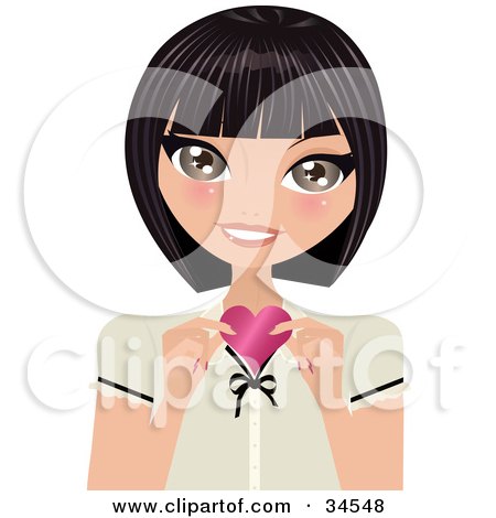Clipart Illustration of a Sweet Caucasian Woman Holding Up A Pink Heart by Melisende Vector