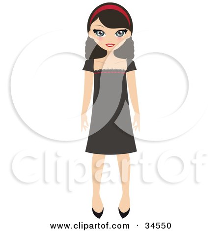 Clipart Illustration of a Pretty Teenaged Girl Wearing A Headband And Brown Dress by Melisende Vector