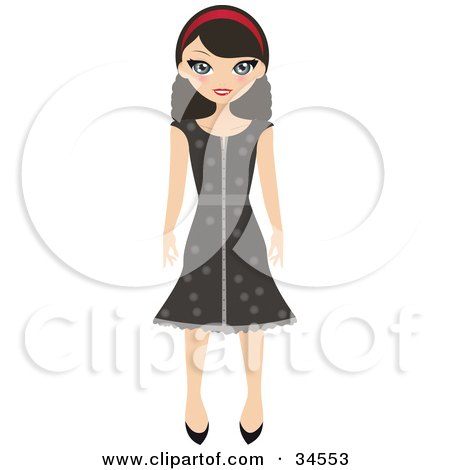 Clipart Illustration of a Pretty Teenaged Girl Wearing A Headband And Brown Polka Dot Dress by Melisende Vector