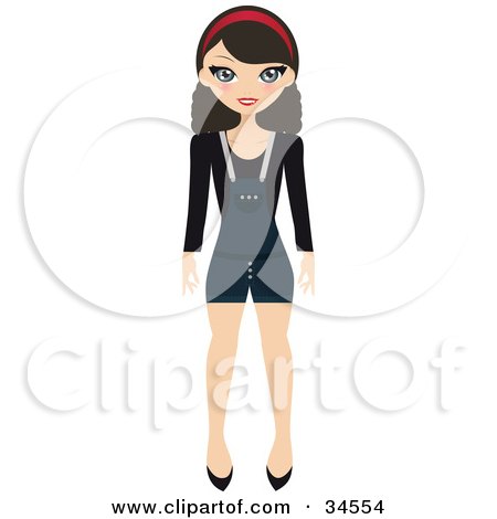 Clipart Illustration of a Pretty Teenaged Girl Wearing A Headband And Shortalls Over A Black Sweater by Melisende Vector