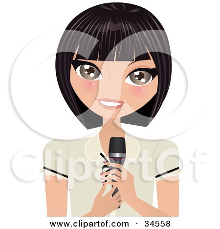 Clipart Illustration of a Pretty Caucasian Lady Holding A Microphone While Giving A Speech by Melisende Vector