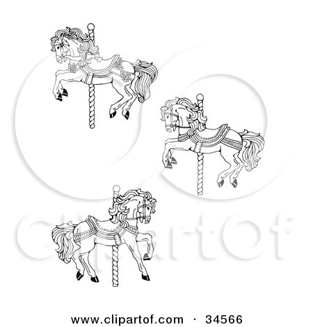 Clipart Illustration of a Set of Three Carousel Horses by C Charley-Franzwa