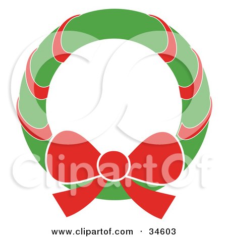 Clipart Illustration of a Green Christmas Wreath With A Red Bow And Ribbon by OnFocusMedia