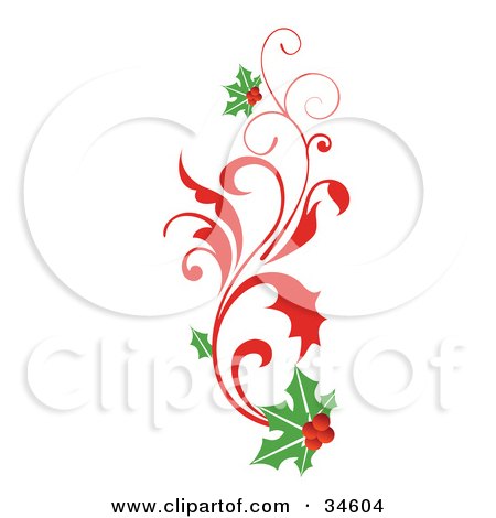 Clipart Illustration of an Elegant Christmas Scroll With Holly by OnFocusMedia