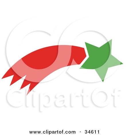 Clipart Illustration of a Green Shooting Star With A Red Trail by OnFocusMedia