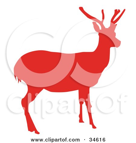 Clipart Illustration of a Red Silhouetted Reindeer With Antlers by OnFocusMedia