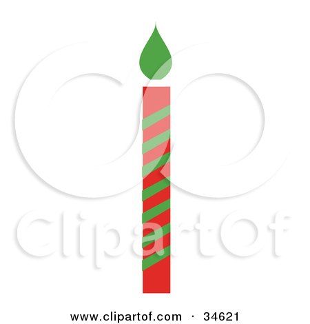 Clipart Illustration of a Red And Green Striped Christmas Candle With A Green Flame by OnFocusMedia