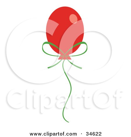 Clipart Illustration of a Floating Red Christmas Balloon With A Green Bow And String by OnFocusMedia