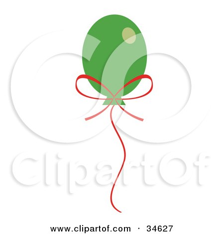 Clipart Illustration of a Floating Green Christmas Balloon With A Red Bow And String by OnFocusMedia