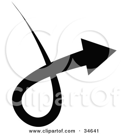 Clipart Illustration of a Black Arrow Doing A Twirl And Pointing Right by OnFocusMedia